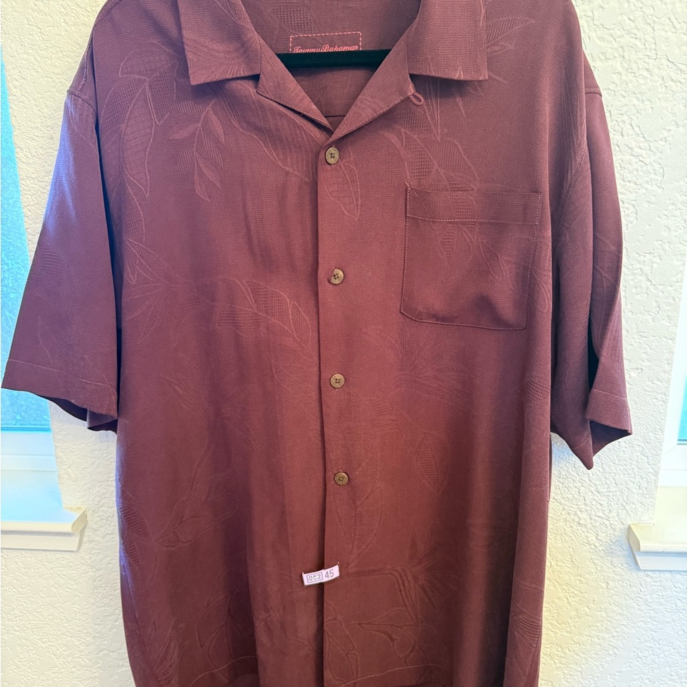 Tommy Bahama Bedarra Garden 100% Silk Men's Short-Sleeve Camp Shirt-Wine Size- L